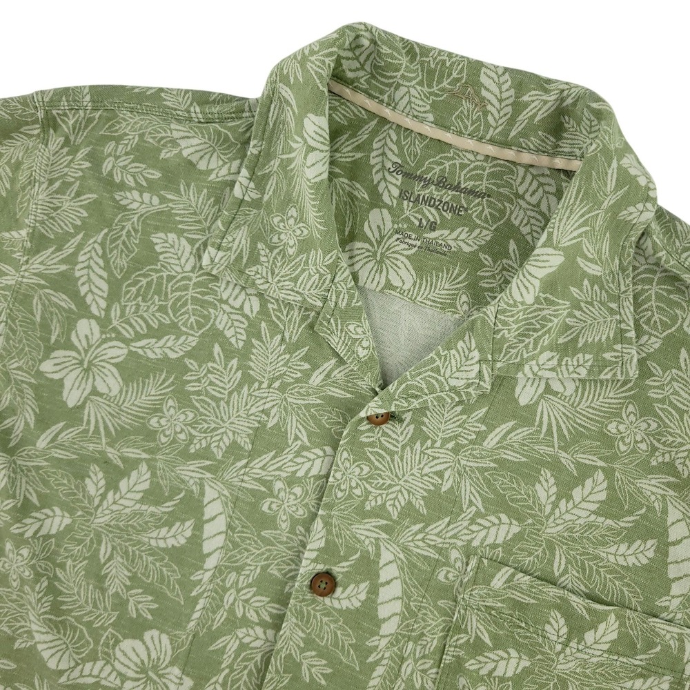 Tommy Bahama IslandZone Shirt Mens L Green Hawaiian Short Sleeve Button Up